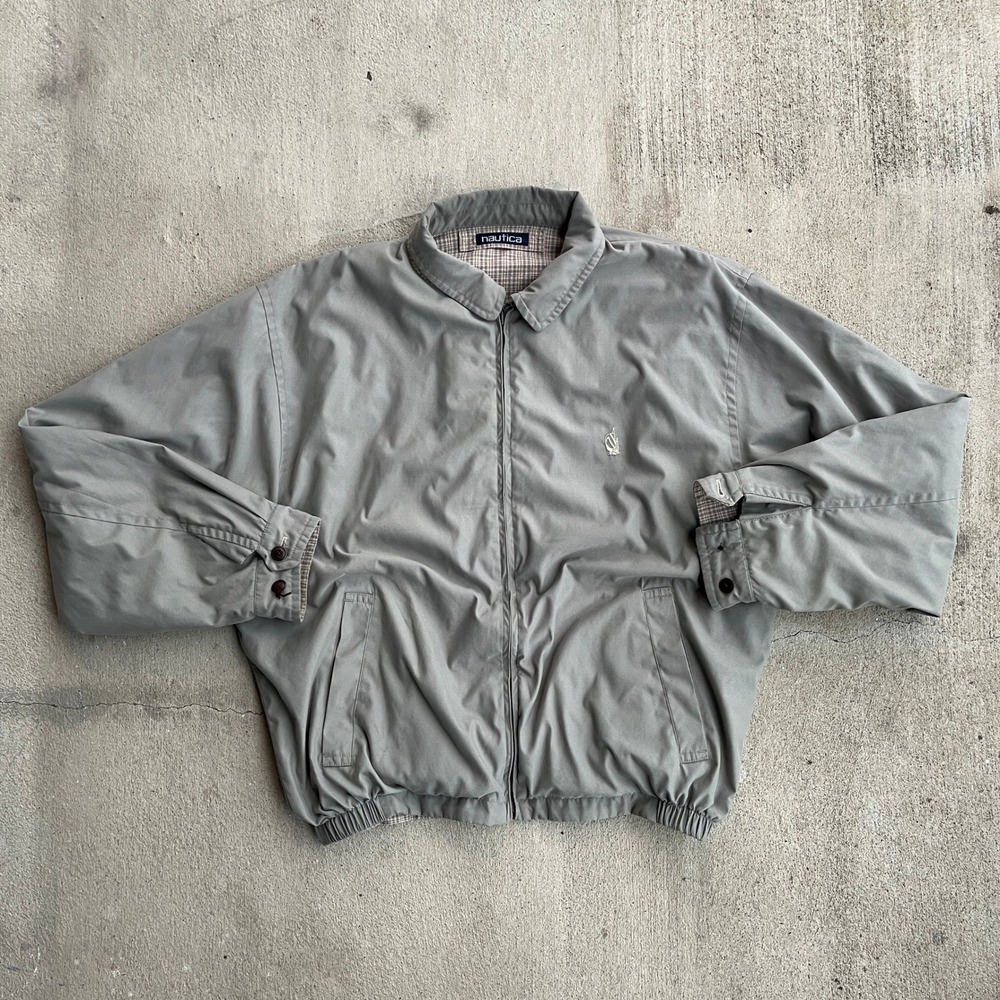 Nautica Mens‎ Harrington Bomber Jacket Full Zip Plaid Lined Khaki XL TG